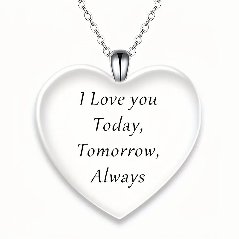 Silvery Crystal Heart Pendant Necklace - Family Gift
