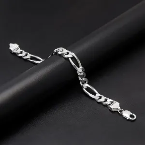 Simple 925 Sterling Silver Titan Figaro Link Chain Bracelet for Men