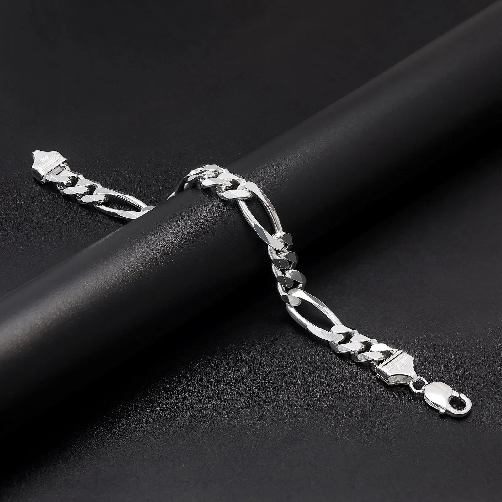 Simple 925 Sterling Silver Titan Figaro Link Chain Bracelet for Men