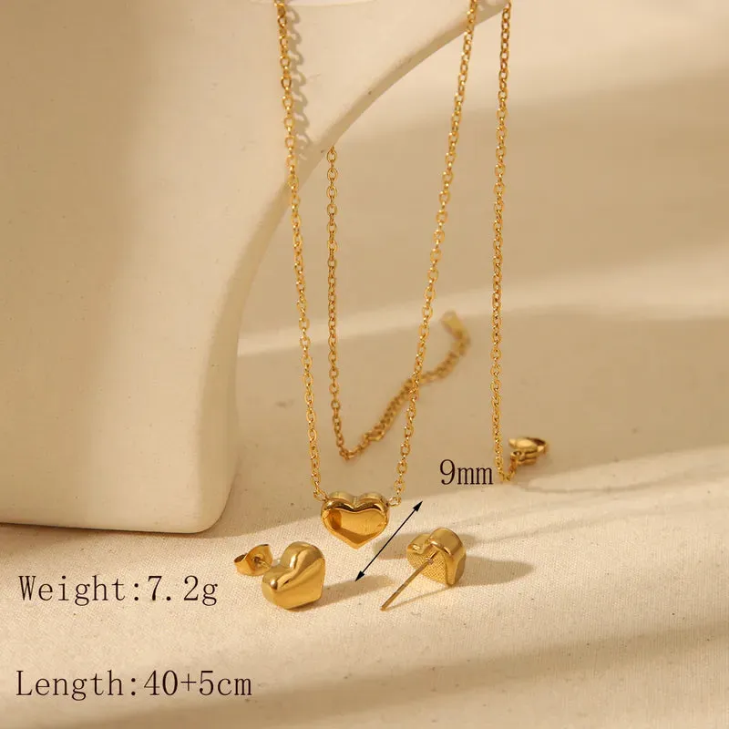 Simple Heart Commute Casual 304 Stainless Steel 18K Gold Plated Jewelry Set