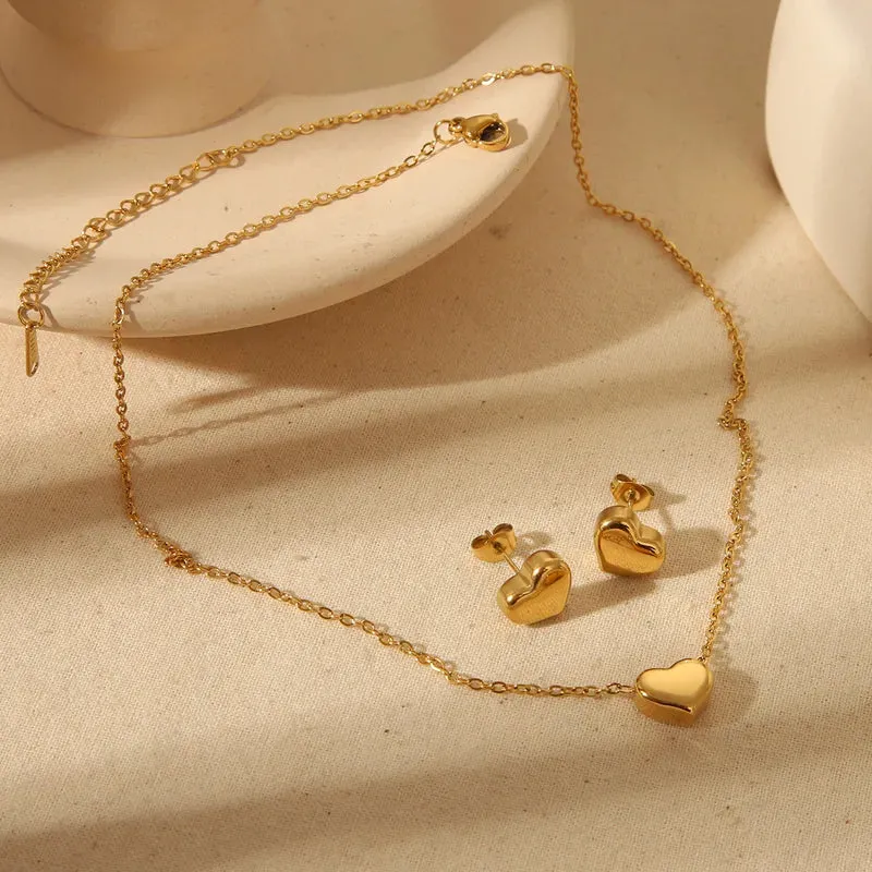 Simple Heart Commute Casual 304 Stainless Steel 18K Gold Plated Jewelry Set
