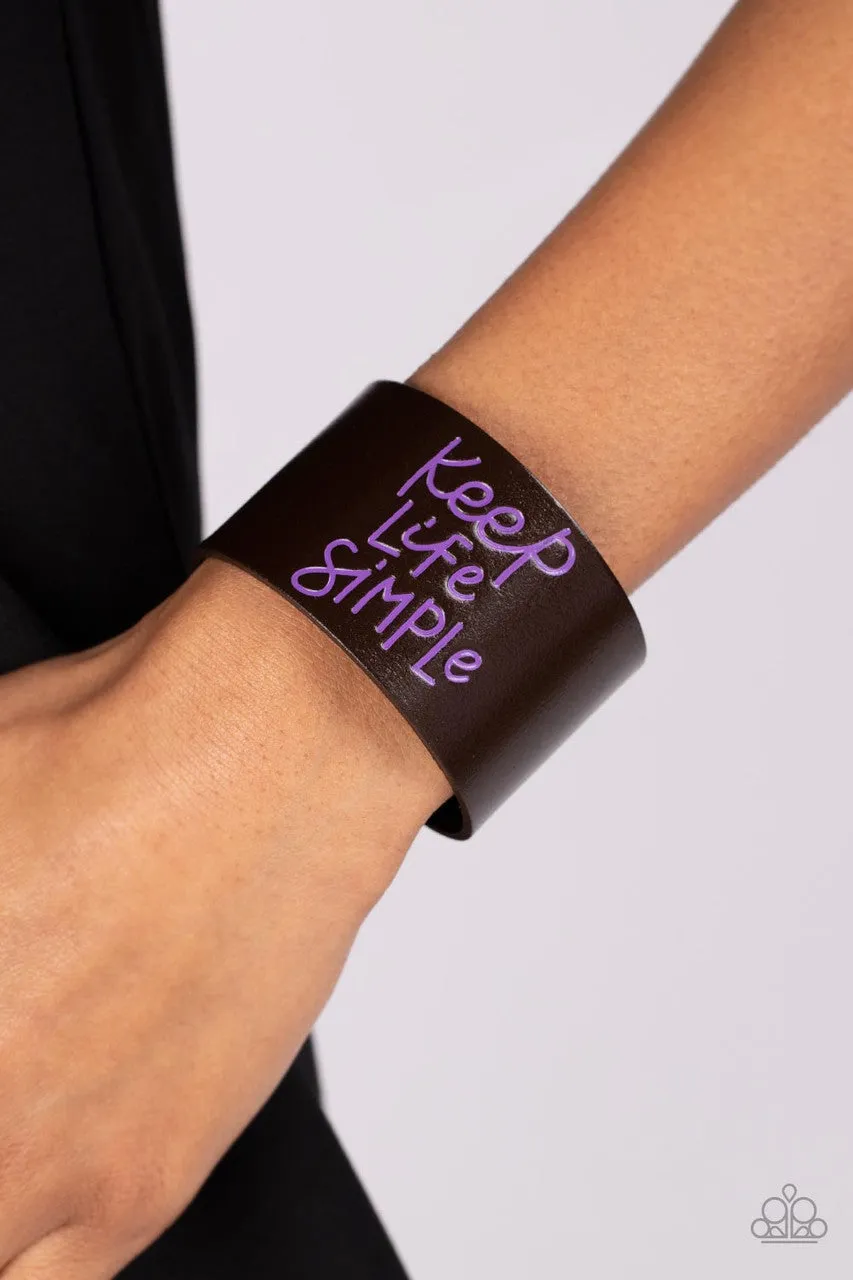 Simply Stunning - Purple - Brown Leather "Keep Life Simple" Script Inspirational Paparazzi Wrap Bracelet