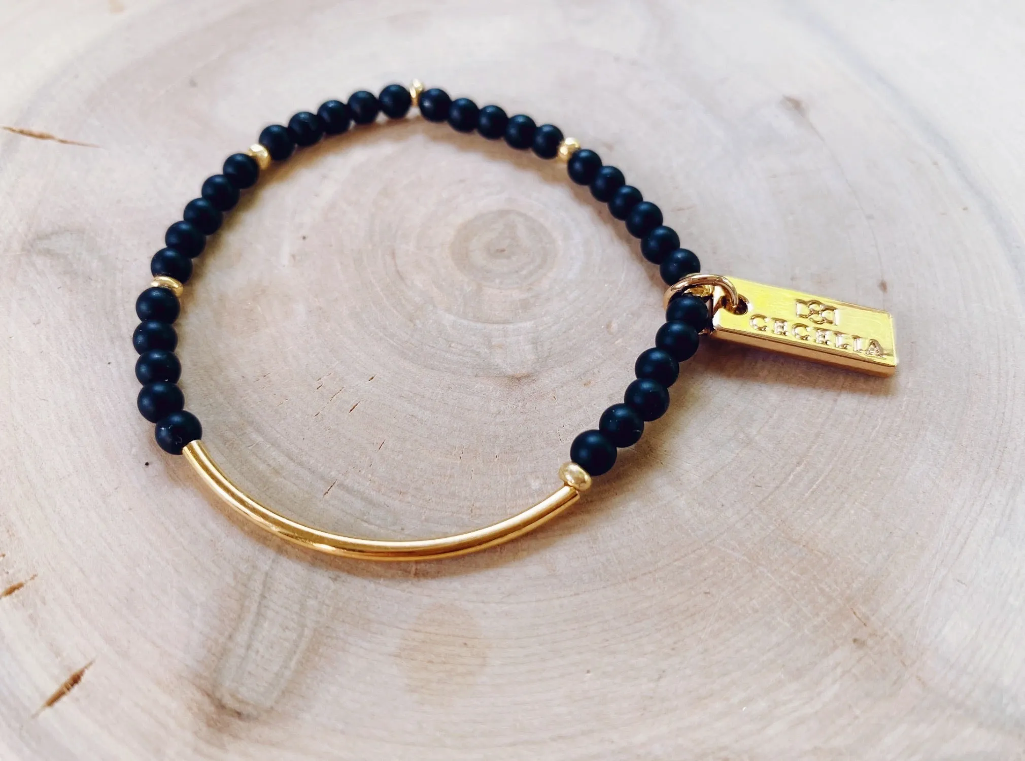 Single Gemstone Bracelets with Gold Bar