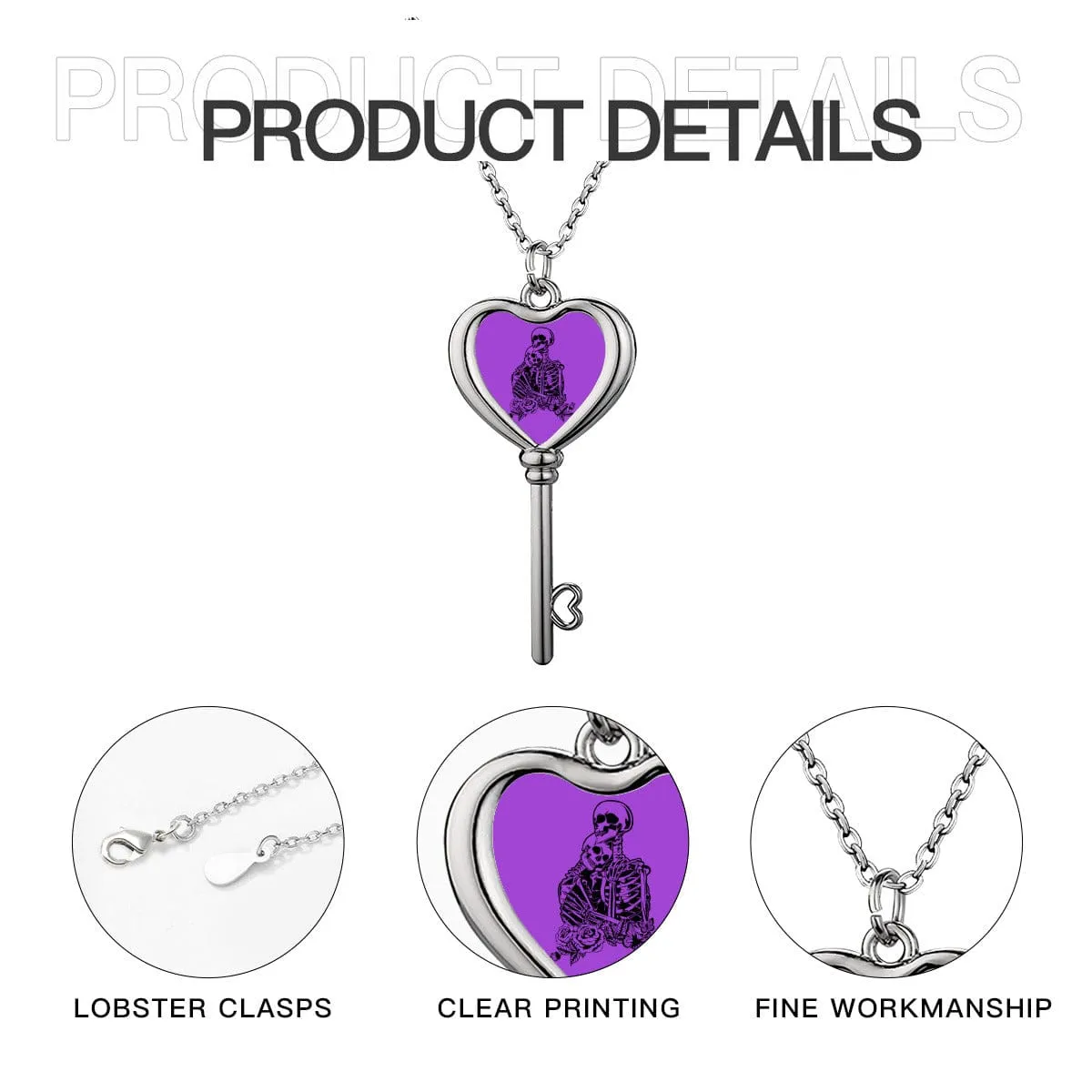 Skull Lovers Heart Shaped Key Necklace