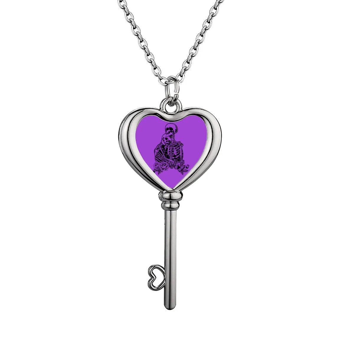 Skull Lovers Heart Shaped Key Necklace