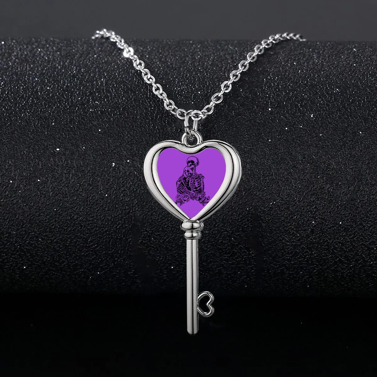 Skull Lovers Heart Shaped Key Necklace