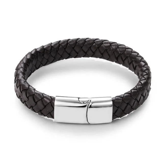 Sleek Men's Braided Leather Bracelet