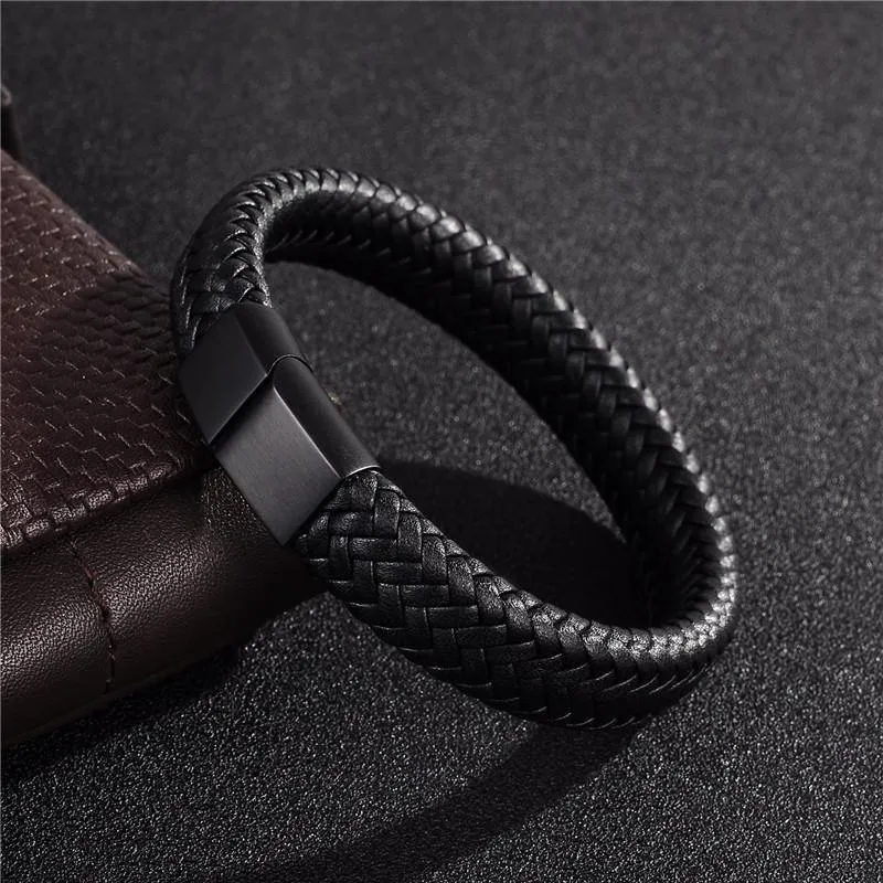 Sleek Men's Braided Leather Bracelet