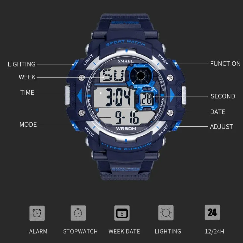 SMAEL Brand Watch Men Top Luxury Brand Sport Watch Electronic Digital Male Wrist Clock Man Waterproof Men&#39;s Military Watches