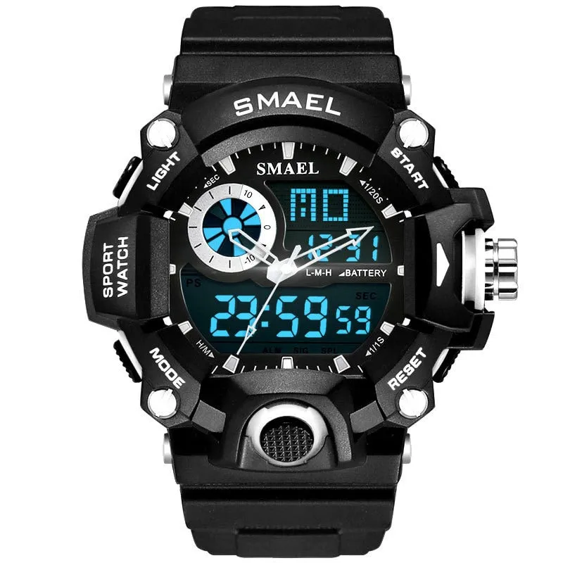 SMAEL Men Sports Watches Dual Display Analog Digital LED Electronic Quartz Wristwatches Waterproof Military Watch Мужские часы