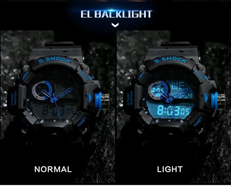 SMAEL Men Sports Watches Dual Display Analog Digital LED Electronic Quartz Wristwatches Waterproof Military Watch Мужские часы