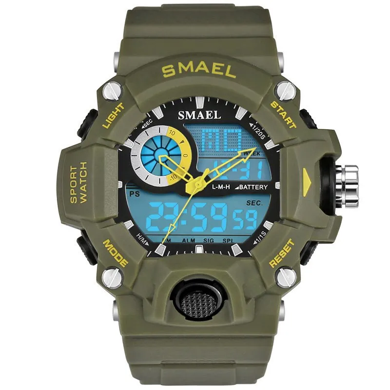SMAEL Men Sports Watches Dual Display Analog Digital LED Electronic Quartz Wristwatches Waterproof Military Watch Мужские часы