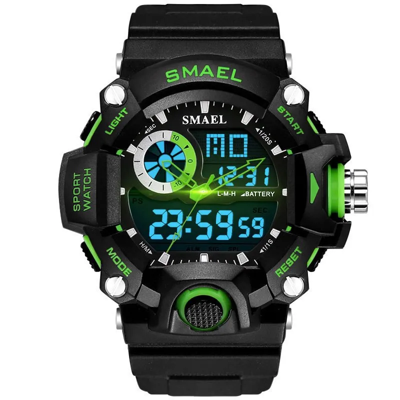 SMAEL Men Sports Watches Dual Display Analog Digital LED Electronic Quartz Wristwatches Waterproof Military Watch Мужские часы