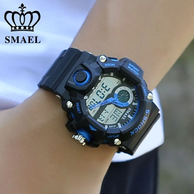 SMAEL Men Sports Watches Dual Display Analog Digital LED Electronic Quartz Wristwatches Waterproof Military Watch Мужские часы