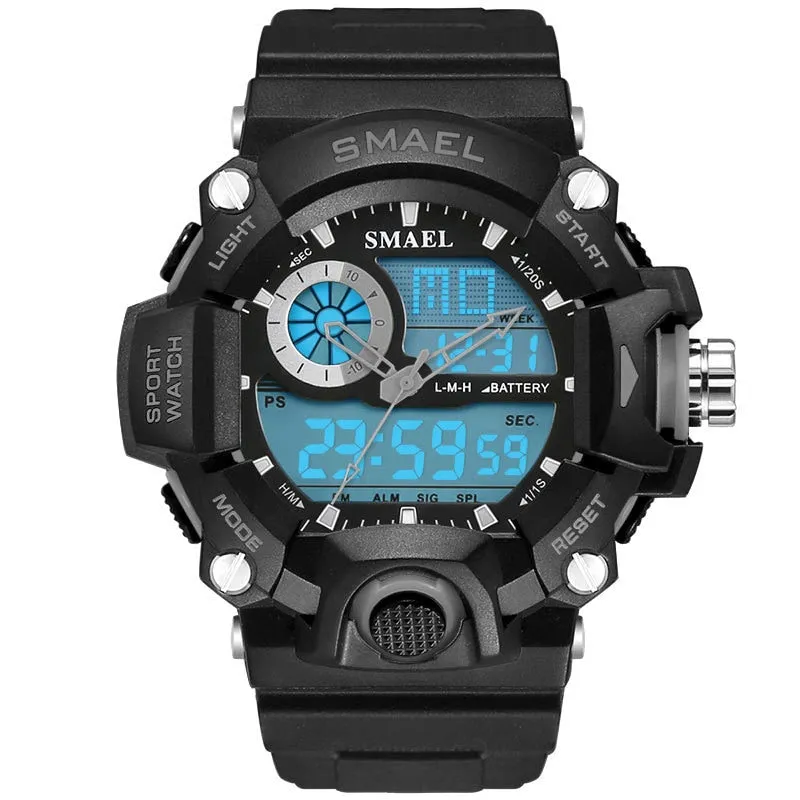 SMAEL Men Sports Watches Dual Display Analog Digital LED Electronic Quartz Wristwatches Waterproof Military Watch Мужские часы