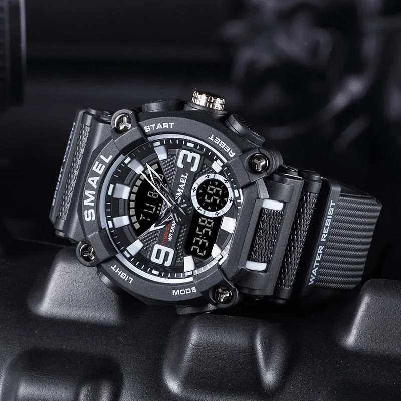 SMAEL Military Watch Men Army Sports Waterproof Big Dial Man Clock LED Light Week Display Quartz Wristwatch Digital Watches Mens