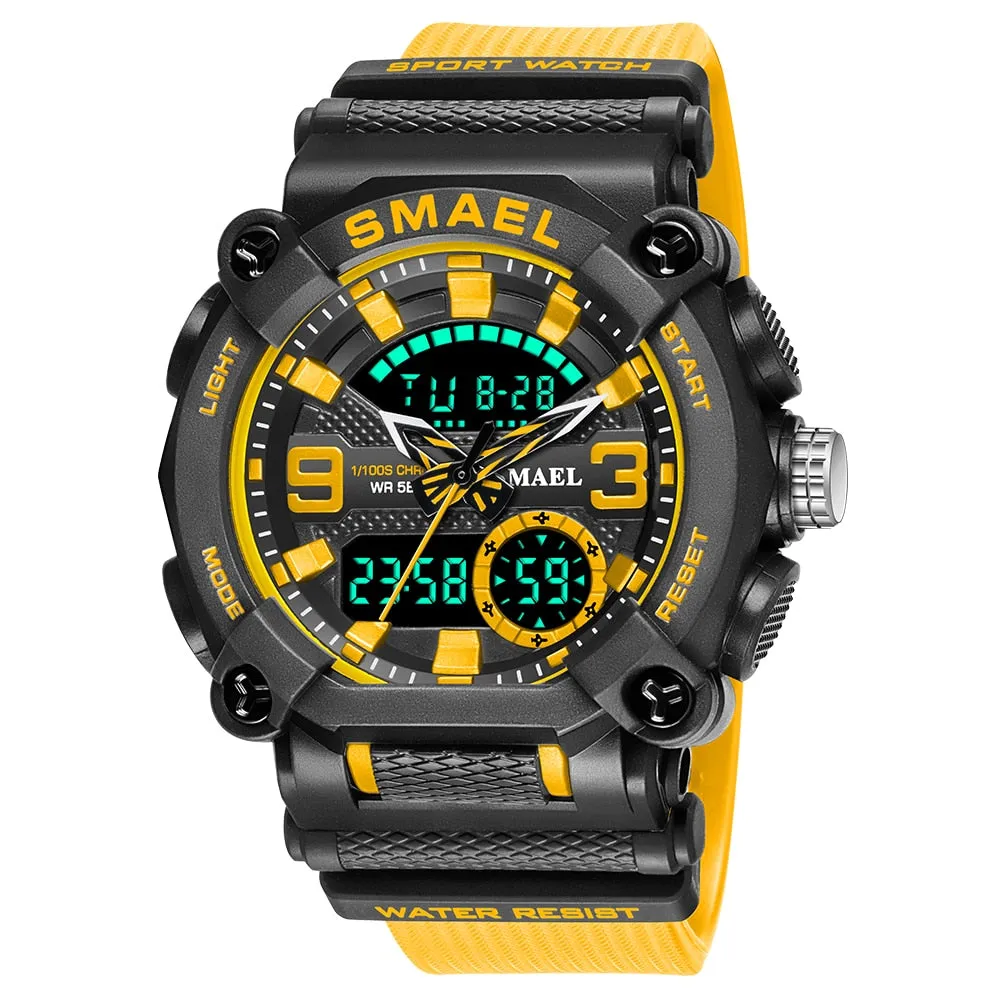 SMAEL Military Watch Men Army Sports Waterproof Big Dial Man Clock LED Light Week Display Quartz Wristwatch Digital Watches Mens