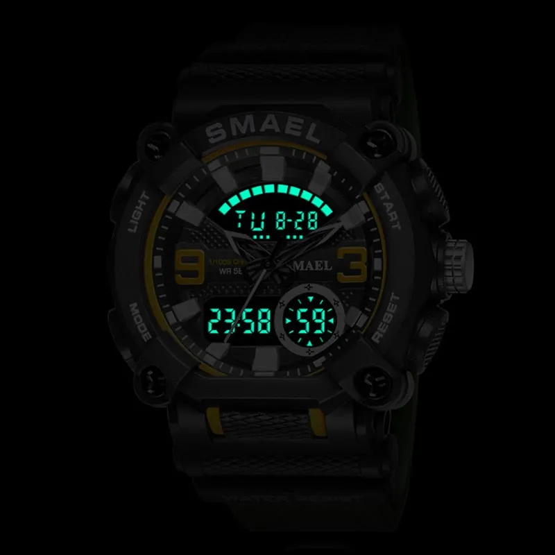 SMAEL Military Watch Men Army Sports Waterproof Big Dial Man Clock LED Light Week Display Quartz Wristwatch Digital Watches Mens
