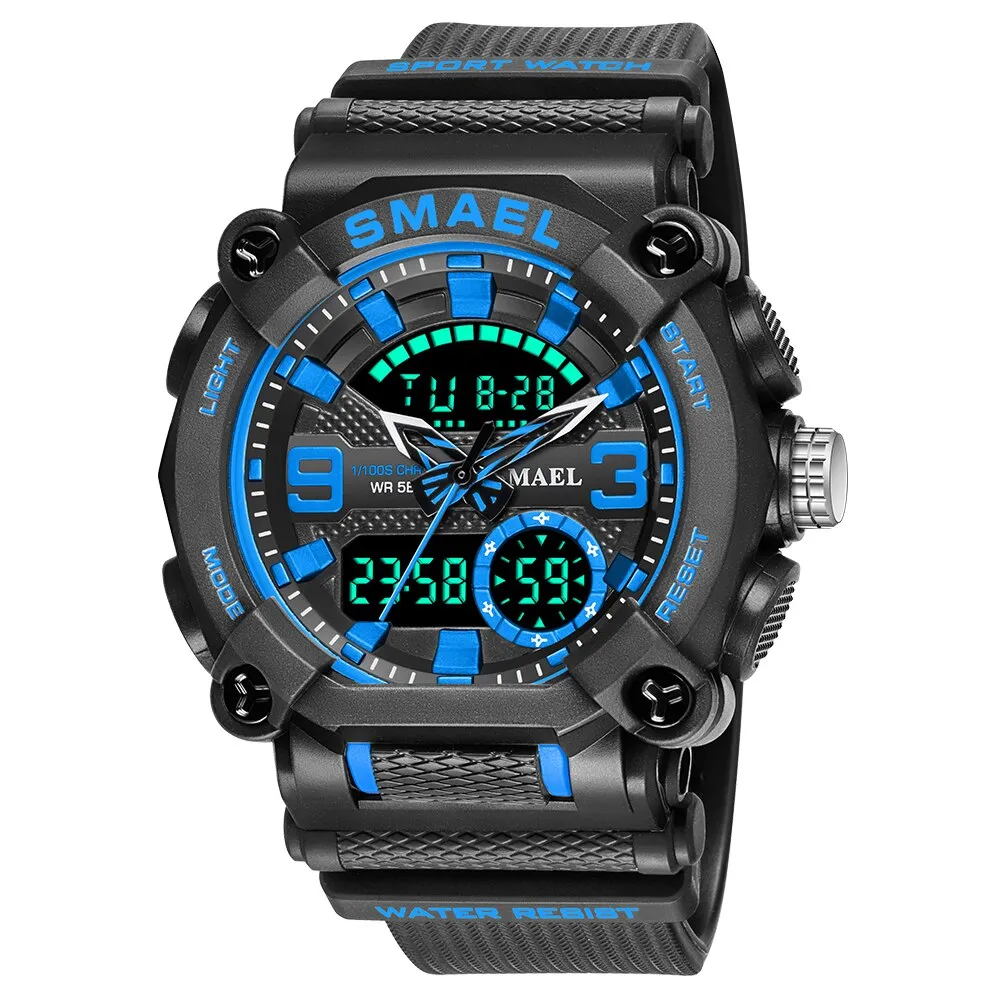 SMAEL Military Watch Men Army Sports Waterproof Big Dial Man Clock LED Light Week Display Quartz Wristwatch Digital Watches Mens