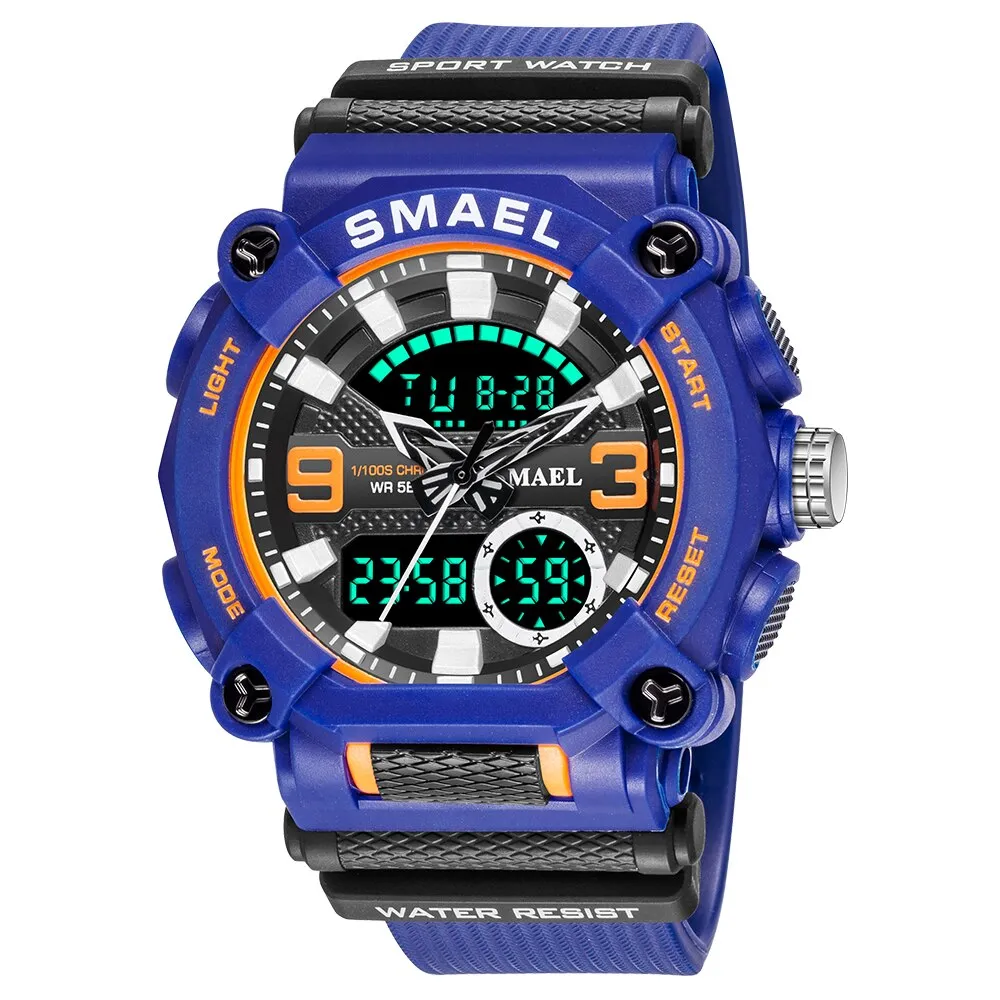 SMAEL Military Watch Men Army Sports Waterproof Big Dial Man Clock LED Light Week Display Quartz Wristwatch Digital Watches Mens
