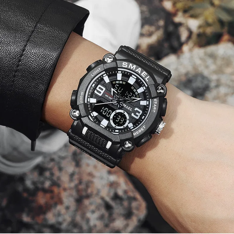SMAEL Military Watch Men Army Sports Waterproof Big Dial Man Clock LED Light Week Display Quartz Wristwatch Digital Watches Mens