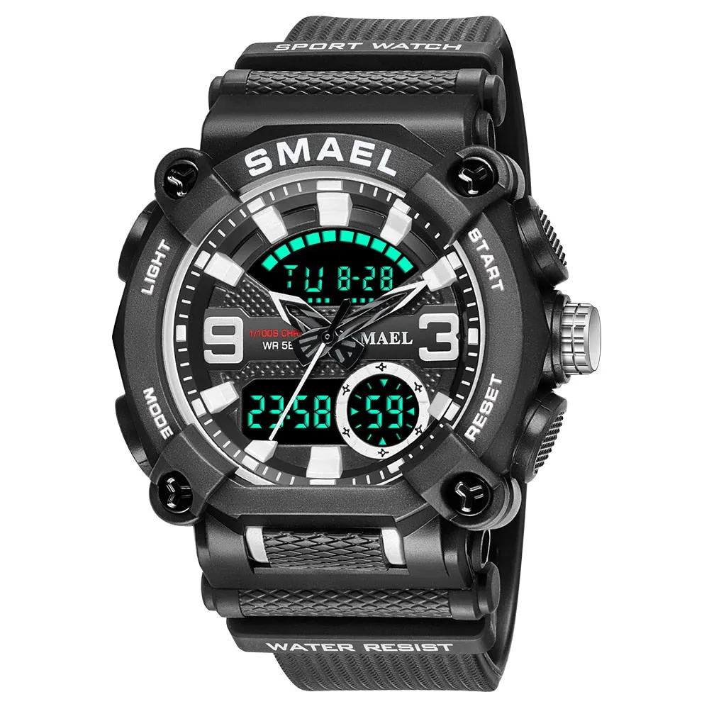 SMAEL Military Watch Men Army Sports Waterproof Big Dial Man Clock LED Light Week Display Quartz Wristwatch Digital Watches Mens