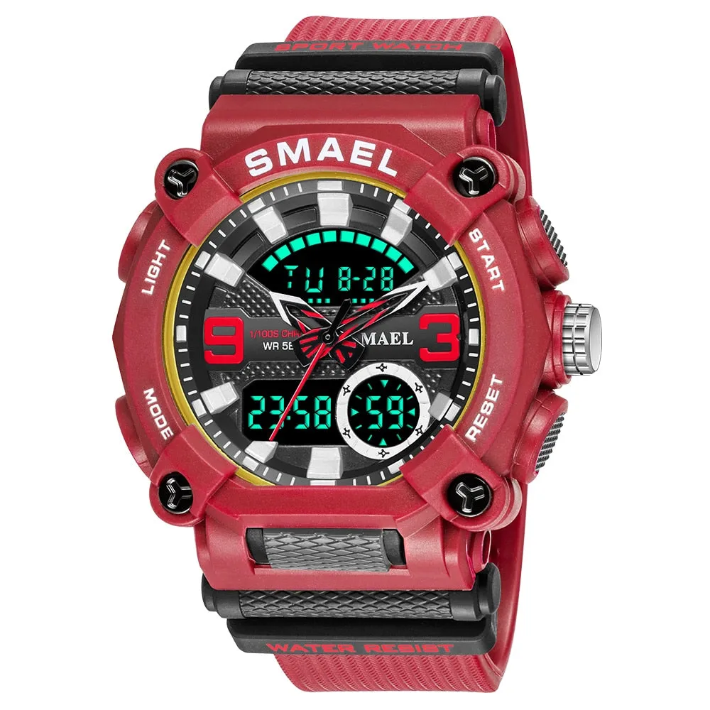 SMAEL Military Watch Men Army Sports Waterproof Big Dial Man Clock LED Light Week Display Quartz Wristwatch Digital Watches Mens
