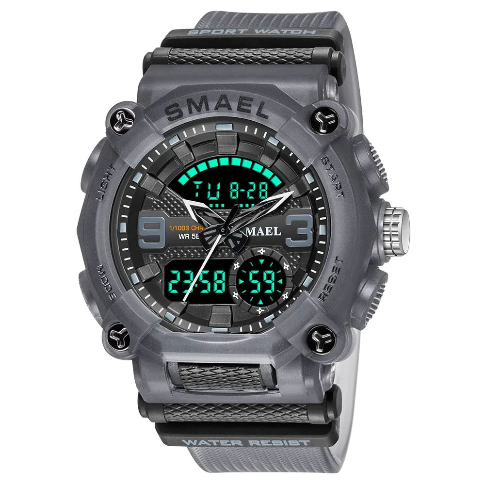 SMAEL Military Watch Men Army Sports Waterproof Big Dial Man Clock LED Light Week Display Quartz Wristwatch Digital Watches Mens