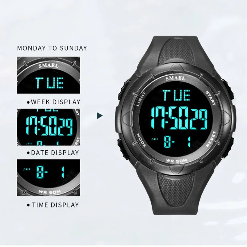 SMAEL New Military Outdoor Mens Watches LED Digital Display Silicone Waterproof Sport Watch Men Wrist Watch Relogio Masculino