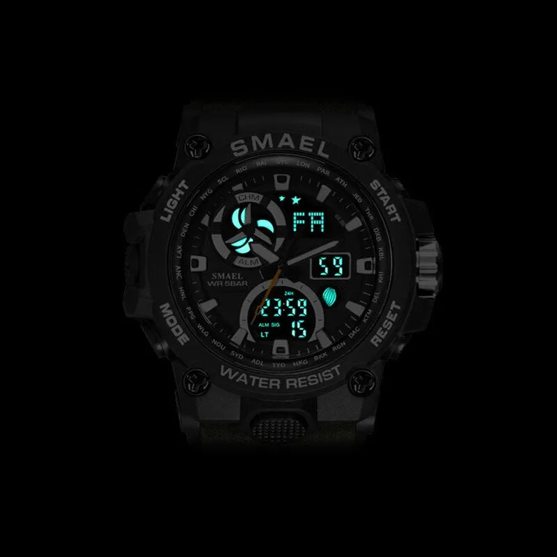 SMAEL Sport Watch Men LED Digital Quartz Red Watches Waterproof  Stopwatch Big Dial Clock For Male Dual Time Display Watches Man
