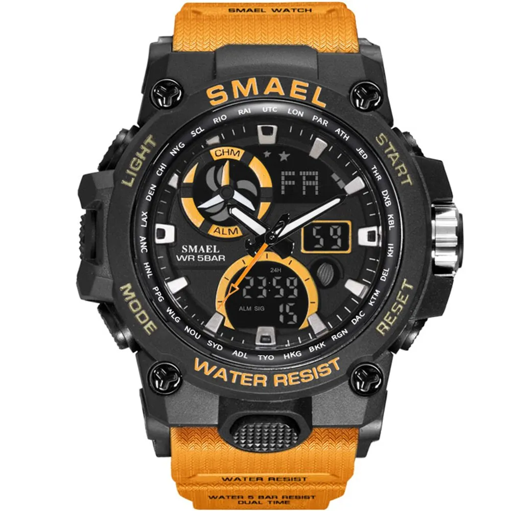 SMAEL Sport Watch Men LED Digital Quartz Red Watches Waterproof  Stopwatch Big Dial Clock For Male Dual Time Display Watches Man