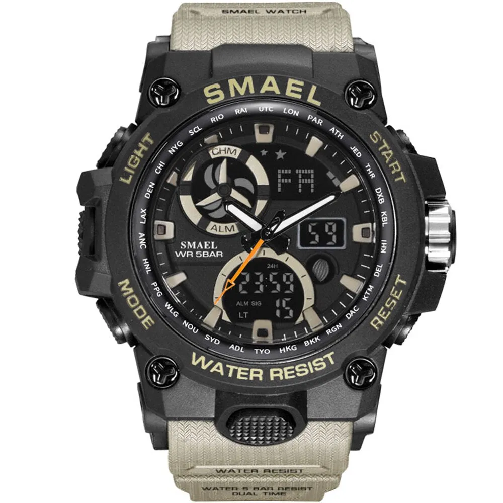 SMAEL Sport Watch Men LED Digital Quartz Red Watches Waterproof  Stopwatch Big Dial Clock For Male Dual Time Display Watches Man