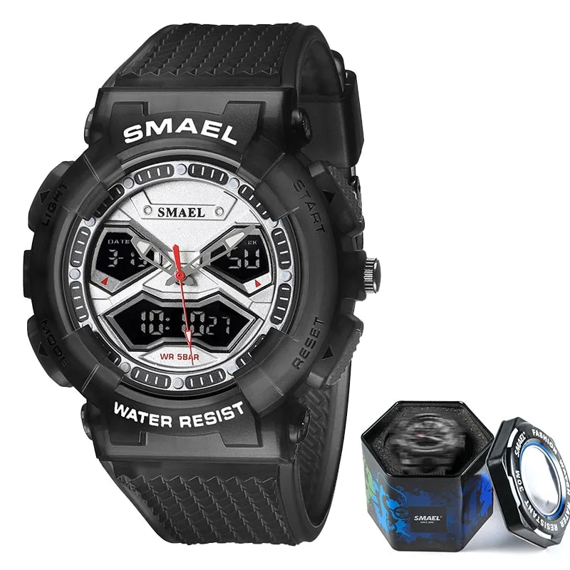 SMAEL Sports Quartz Digital Watches Men Dual Display Waterproof Wristwatch Mens Military Army Clock Male Stopwatch Student Gift