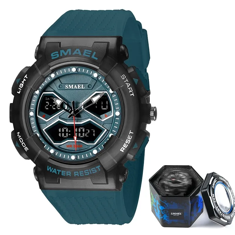 SMAEL Sports Quartz Digital Watches Men Dual Display Waterproof Wristwatch Mens Military Army Clock Male Stopwatch Student Gift