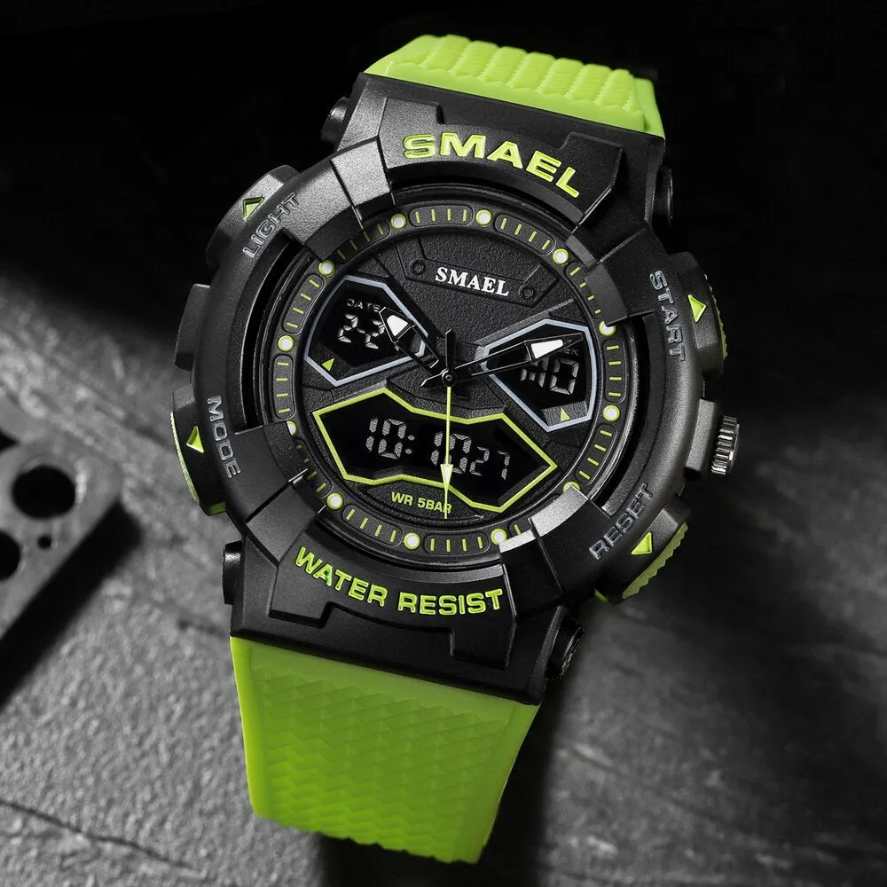 SMAEL Sports Quartz Digital Watches Men Dual Display Waterproof Wristwatch Mens Military Army Clock Male Stopwatch Student Gift