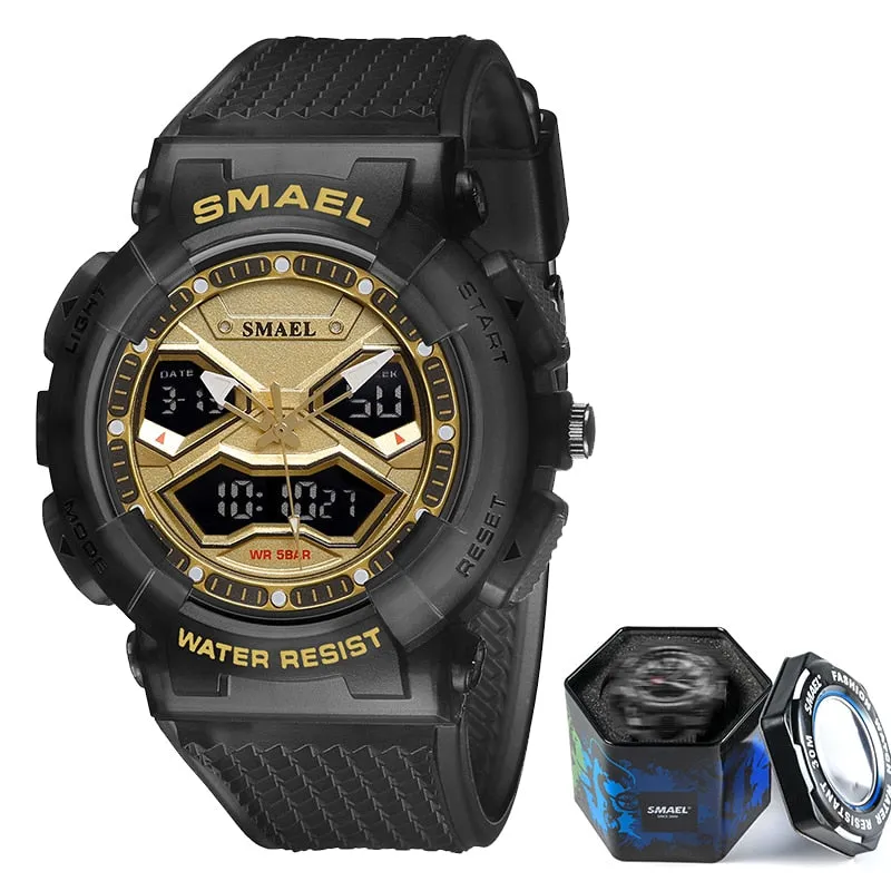 SMAEL Sports Quartz Digital Watches Men Dual Display Waterproof Wristwatch Mens Military Army Clock Male Stopwatch Student Gift
