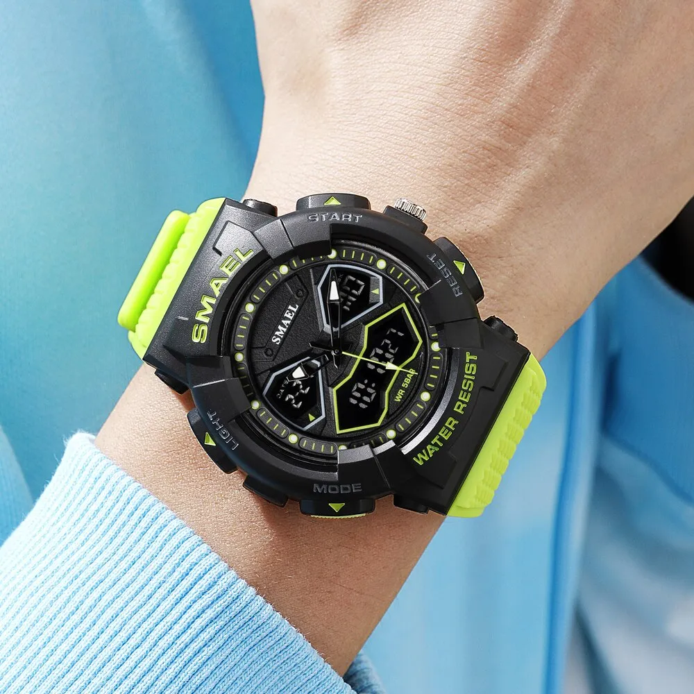 SMAEL Sports Quartz Digital Watches Men Dual Display Waterproof Wristwatch Mens Military Army Clock Male Stopwatch Student Gift