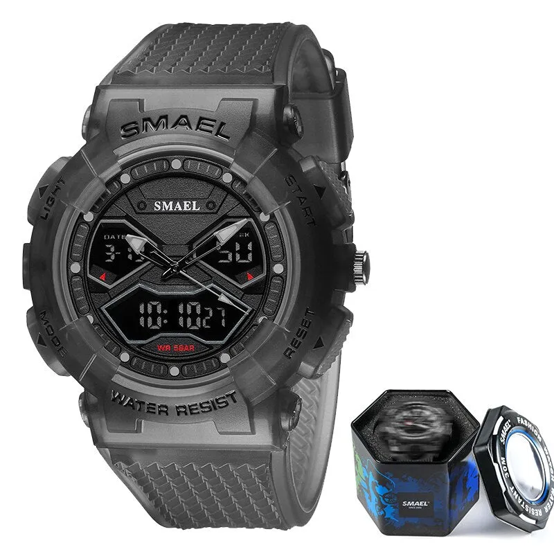 SMAEL Sports Quartz Digital Watches Men Dual Display Waterproof Wristwatch Mens Military Army Clock Male Stopwatch Student Gift