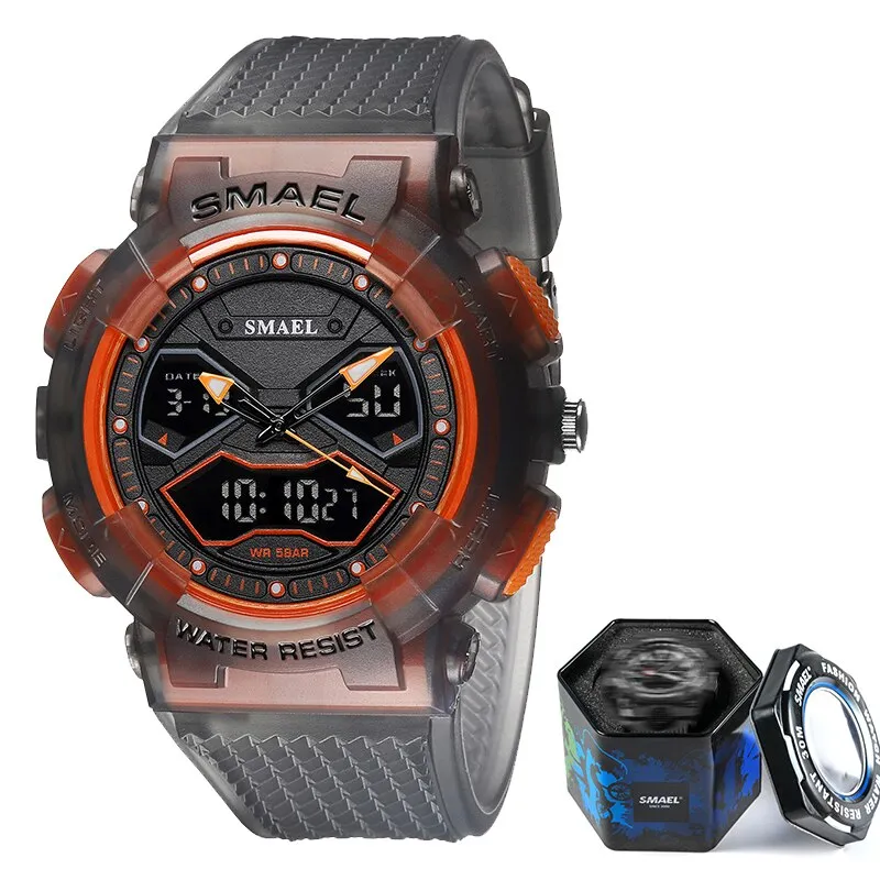 SMAEL Sports Quartz Digital Watches Men Dual Display Waterproof Wristwatch Mens Military Army Clock Male Stopwatch Student Gift