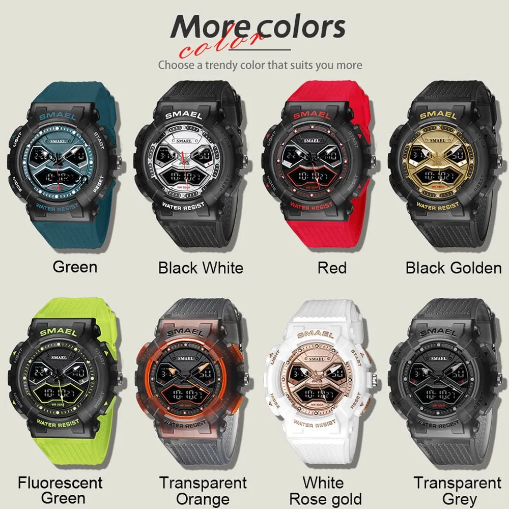 SMAEL Sports Quartz Digital Watches Men Dual Display Waterproof Wristwatch Mens Military Army Clock Male Stopwatch Student Gift