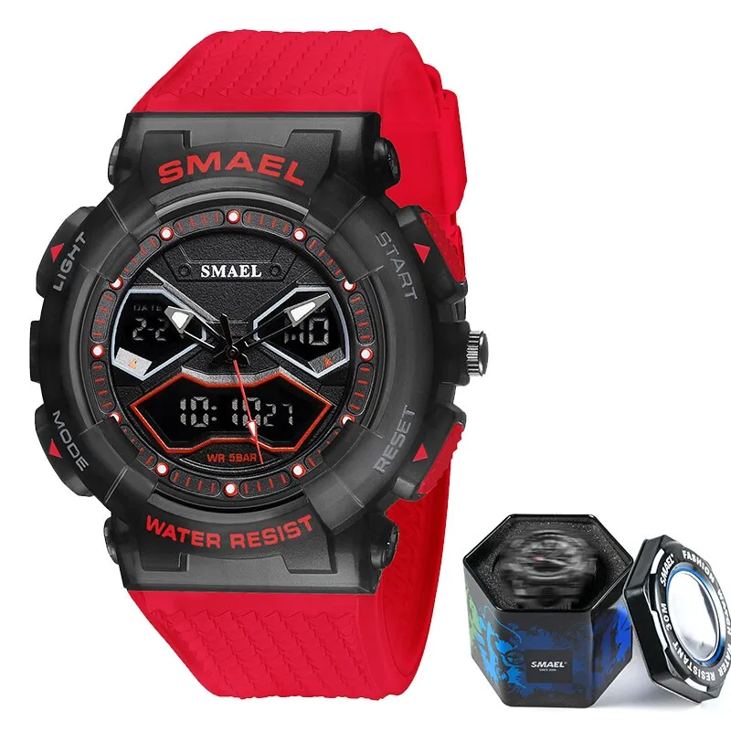 SMAEL Sports Quartz Digital Watches Men Dual Display Waterproof Wristwatch Mens Military Army Clock Male Stopwatch Student Gift