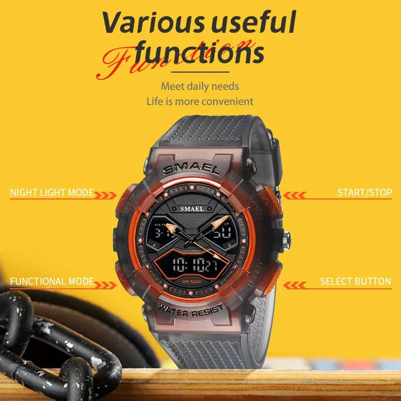 SMAEL Sports Quartz Digital Watches Men Dual Display Waterproof Wristwatch Mens Military Army Clock Male Stopwatch Student Gift