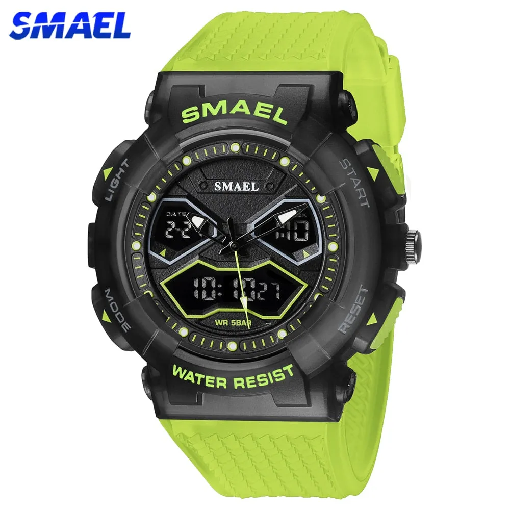 SMAEL Sports Quartz Digital Watches Men Dual Display Waterproof Wristwatch Mens Military Army Clock Male Stopwatch Student Gift