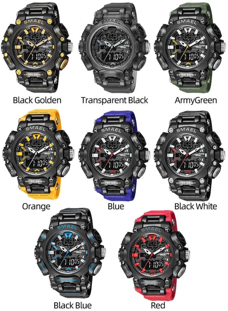 SMAEL Sports Watch Men Digital Quartz Double Display Watches  Youth Military Mens Waterproof Stopwatch Clock Male Outdoo Hour