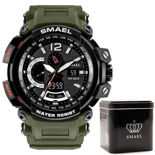 SMAEL Top Brand Luxury Sport Watch Men Digital Watches 5Bar Waterproof Military Dual Display Wristwatches Relogio Masculino 1702