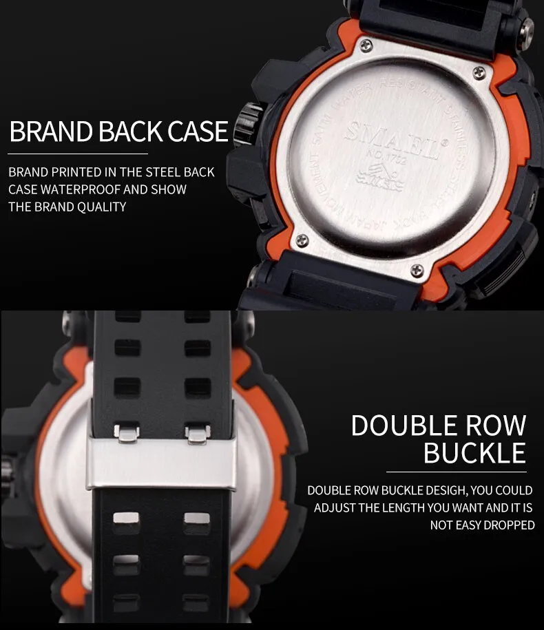 SMAEL Top Brand Luxury Sport Watch Men Digital Watches 5Bar Waterproof Military Dual Display Wristwatches Relogio Masculino 1702