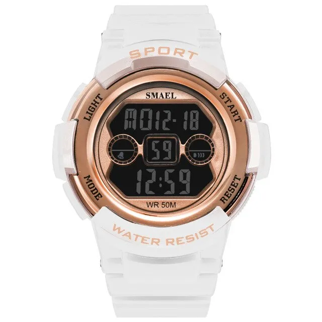 SMAEL White PU Watchband Women Dual Display Wristwatches Women Quartz Watch Lady Fashion Watches 30M Waterproof Relojes Mujer