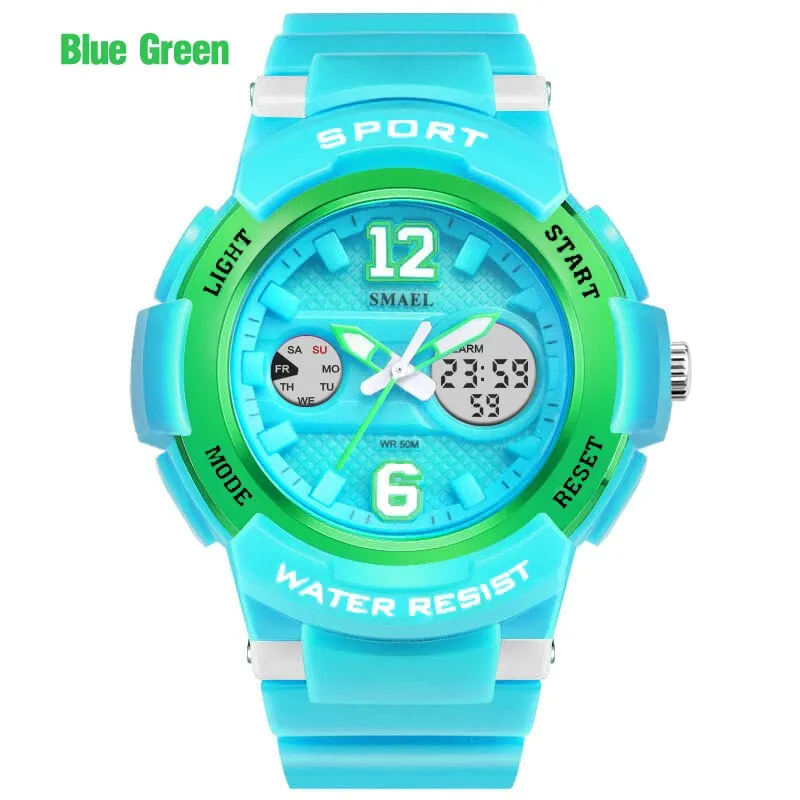 SMAEL White PU Watchband Women Dual Display Wristwatches Women Quartz Watch Lady Fashion Watches 30M Waterproof Relojes Mujer