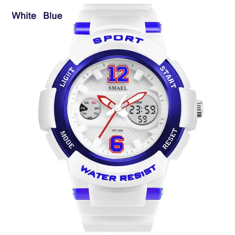 SMAEL White PU Watchband Women Dual Display Wristwatches Women Quartz Watch Lady Fashion Watches 30M Waterproof Relojes Mujer