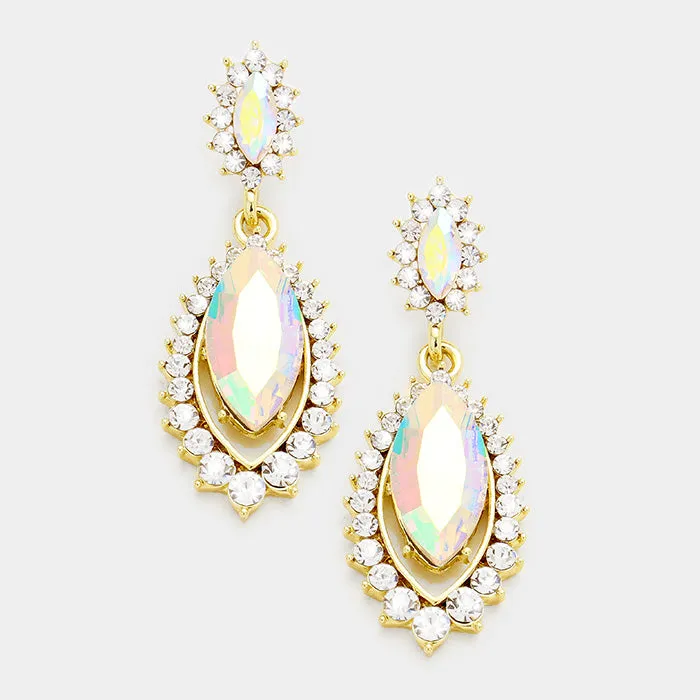 Small AB Marquise Crystal Drop Pageant Earrings on Gold | Prom Earring | 349187